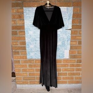 Laura Byrnes 1930s Style Gown black onyx Velvet Pinup Couture Fishtail Sz LARGE